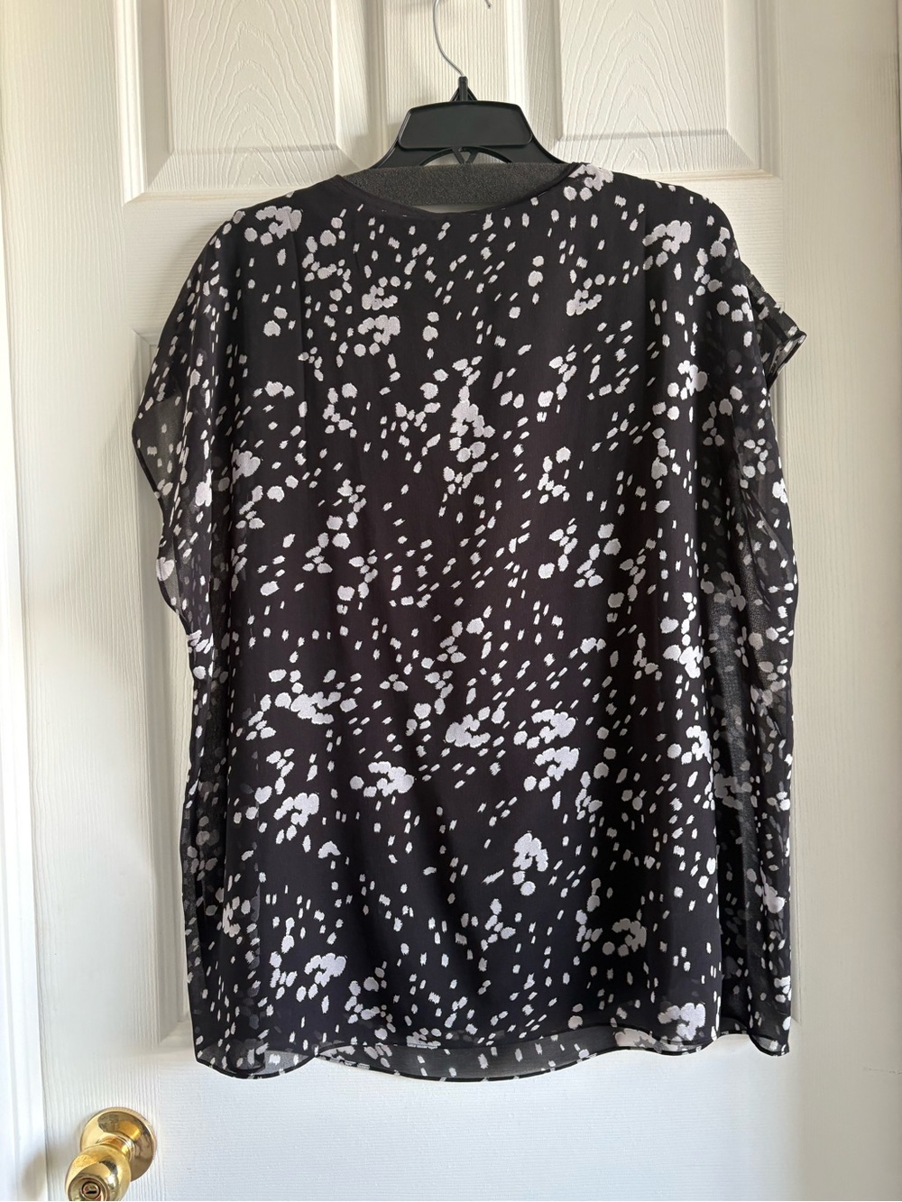 CAbi Navy & White Sheer Spot Print Short Sleeve Blouse - Picture 3 of 4